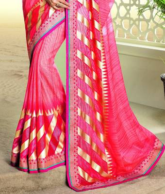 Pink printed brasso saree with blouse 2
