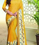Yellow printed brasso saree with blouse