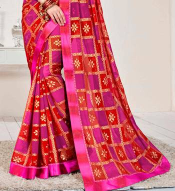 Pink printed brasso saree with blouse 2