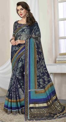 Blue printed brasso saree with blouse 1