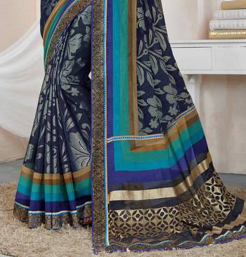 Blue printed brasso saree with blouse 2