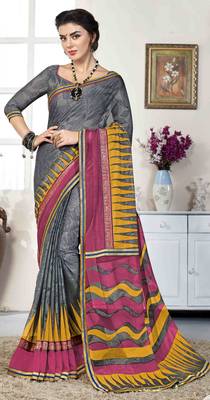 Grey printed brasso saree with blouse 1