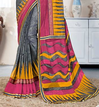 Grey printed brasso saree with blouse 2
