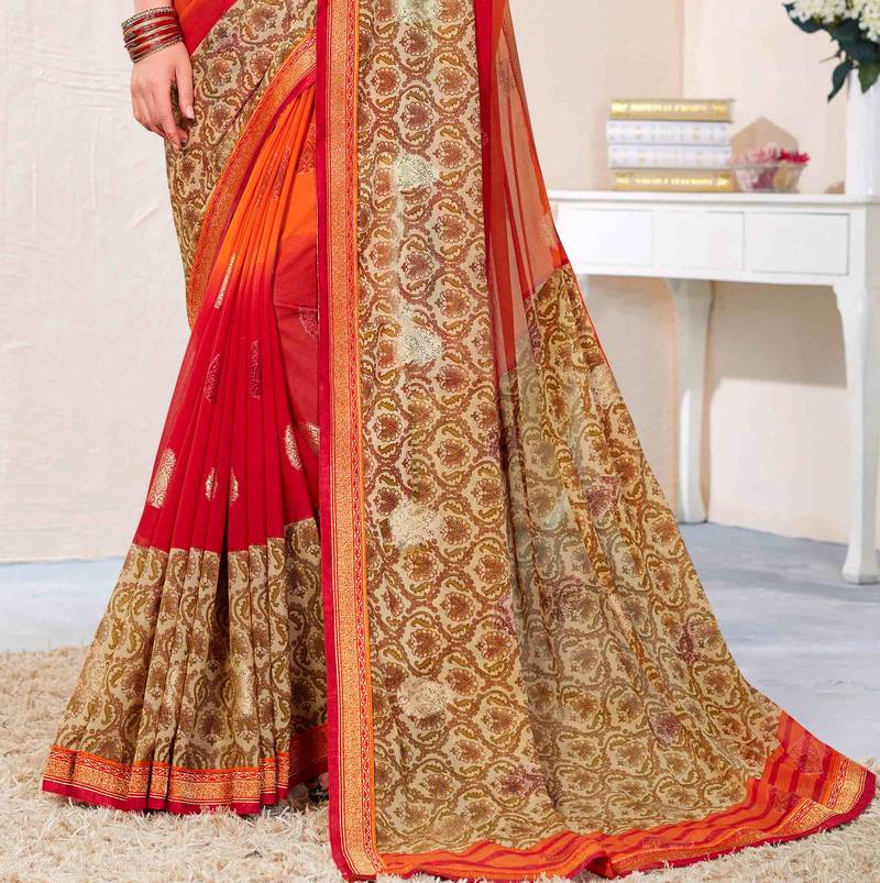 Women's Brasso Burgundy Printed Designer Saree With Blouse Piece