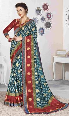 Blue printed brasso saree with blouse 1
