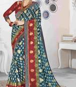Blue printed brasso saree with blouse