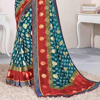 Blue printed brasso saree with blouse 2