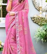 Pink printed brasso saree with blouse