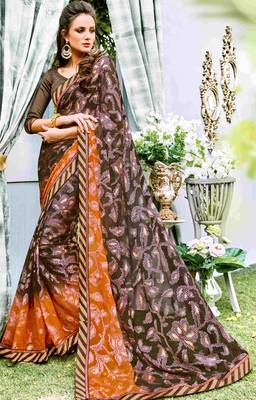 Multicolor printed brasso saree with blouse 1