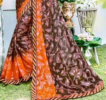 Multicolor printed brasso saree with blouse 2