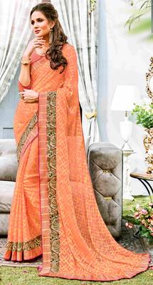 Peach printed brasso saree with blouse 1