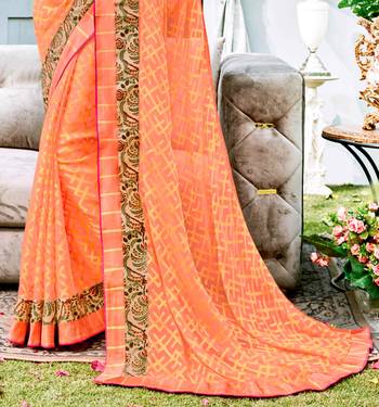 Peach printed brasso saree with blouse 2