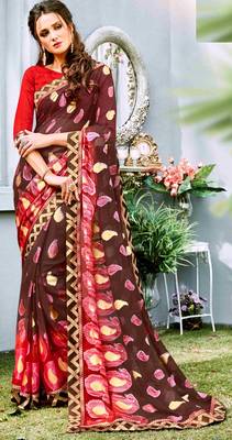 Multicolor printed brasso saree with blouse 1