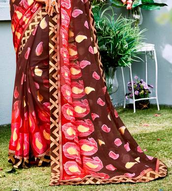 Multicolor printed brasso saree with blouse 2