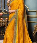 Yellow printed crepe saree with blouse