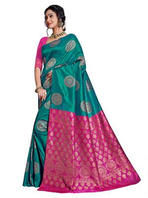 Green woven banarasi saree with blouse 2