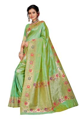 Green woven banarasi saree with blouse 2