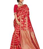 Red woven banarasi saree with blouse
