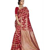 Maroon woven banarasi saree with blouse