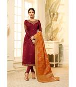 Maroon & Orange Satin Georgette Women's Salwar Suit With Banarasi Dupatta