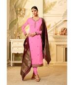 Baby Pink & Maroon Satin Georgette Women's Salwar Suit With Banarasi Dupatta