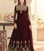Brown Embroidered Faux Georgette Salwar With Dupatta
