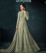 Mehendi Embroidered Net Salwar With Dupatta