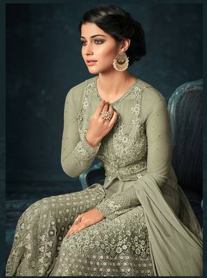 Mehendi Embroidered Net Salwar With Dupatta 2