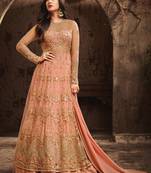 Peach Embroidered Net Salwar With Dupatta