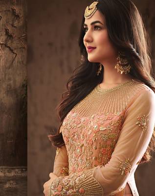 Peach Embroidered Net Salwar With Dupatta 2