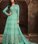 Sky-Blue Embroidered Net Salwar With Dupatta