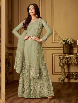 Mehendi Embroidered Net Salwar With Dupatta 1