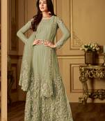 Mehendi Embroidered Net Salwar With Dupatta