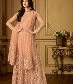 Light-Orange Embroidered Net Salwar With Dupatta