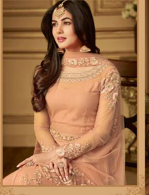 Light-Orange Embroidered Net Salwar With Dupatta 2