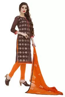 Brown Woven Salwar With Dupatta