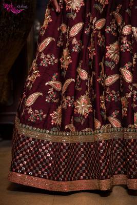  maroon embroidered bridal lehenga set choli with dupatta 2