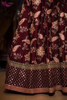  maroon embroidered bridal lehenga set choli with dupatta