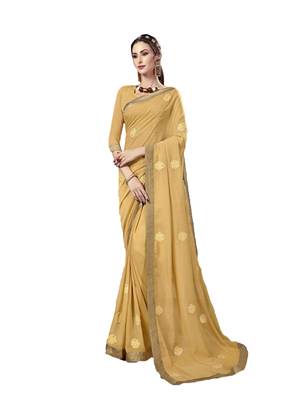 Beige embroidered chiffon saree with blouse 1