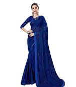 Blue embroidered chiffon saree with blouse