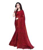 Maroon embroidered georgette saree with blouse