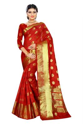 Red woven banarasi silk saree with blouse 1