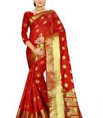 Red woven banarasi silk saree with blouse