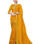 Yellow embroidered chiffon saree with blouse