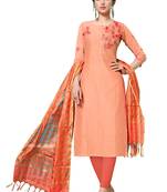 Peach Embroidered Cotton Salwar With Dupatta