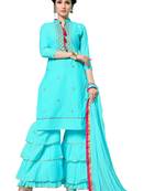 Sky-Blue Embroidered Cotton Salwar With Dupatta
