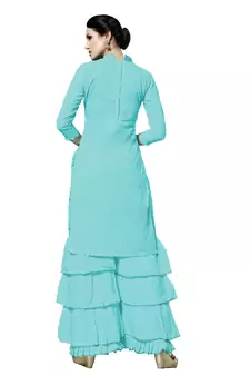 Sky-Blue Embroidered Cotton Salwar With Dupatta