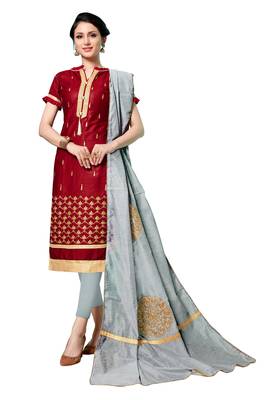 Maroon Embroidered Cotton Salwar With Dupatta 1