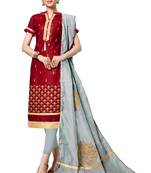 Maroon Embroidered Cotton Salwar With Dupatta