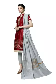 Maroon Embroidered Cotton Salwar With Dupatta